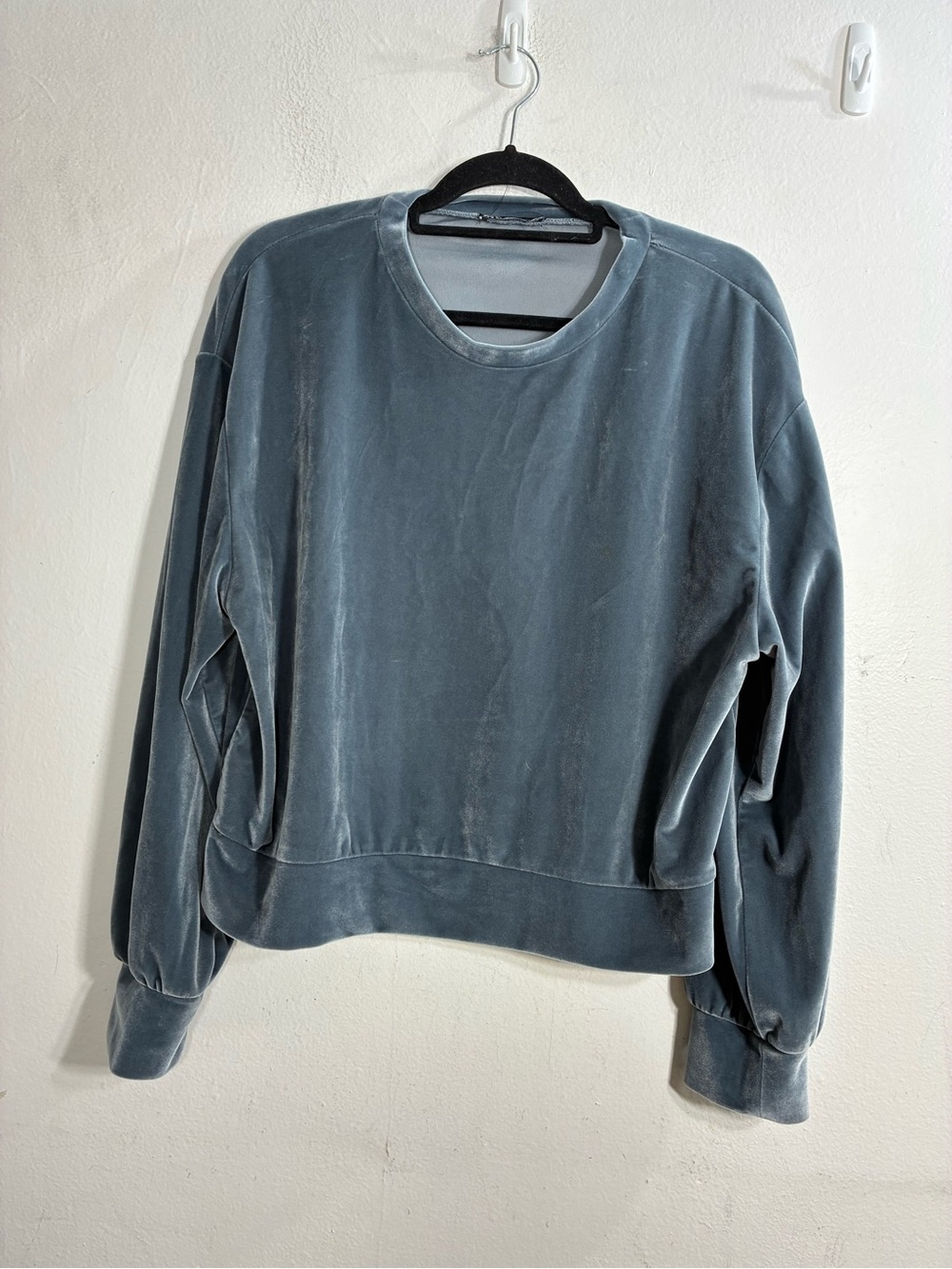 Zara Plush Velvet Crewneck Sweater - Slate Blue Gray
